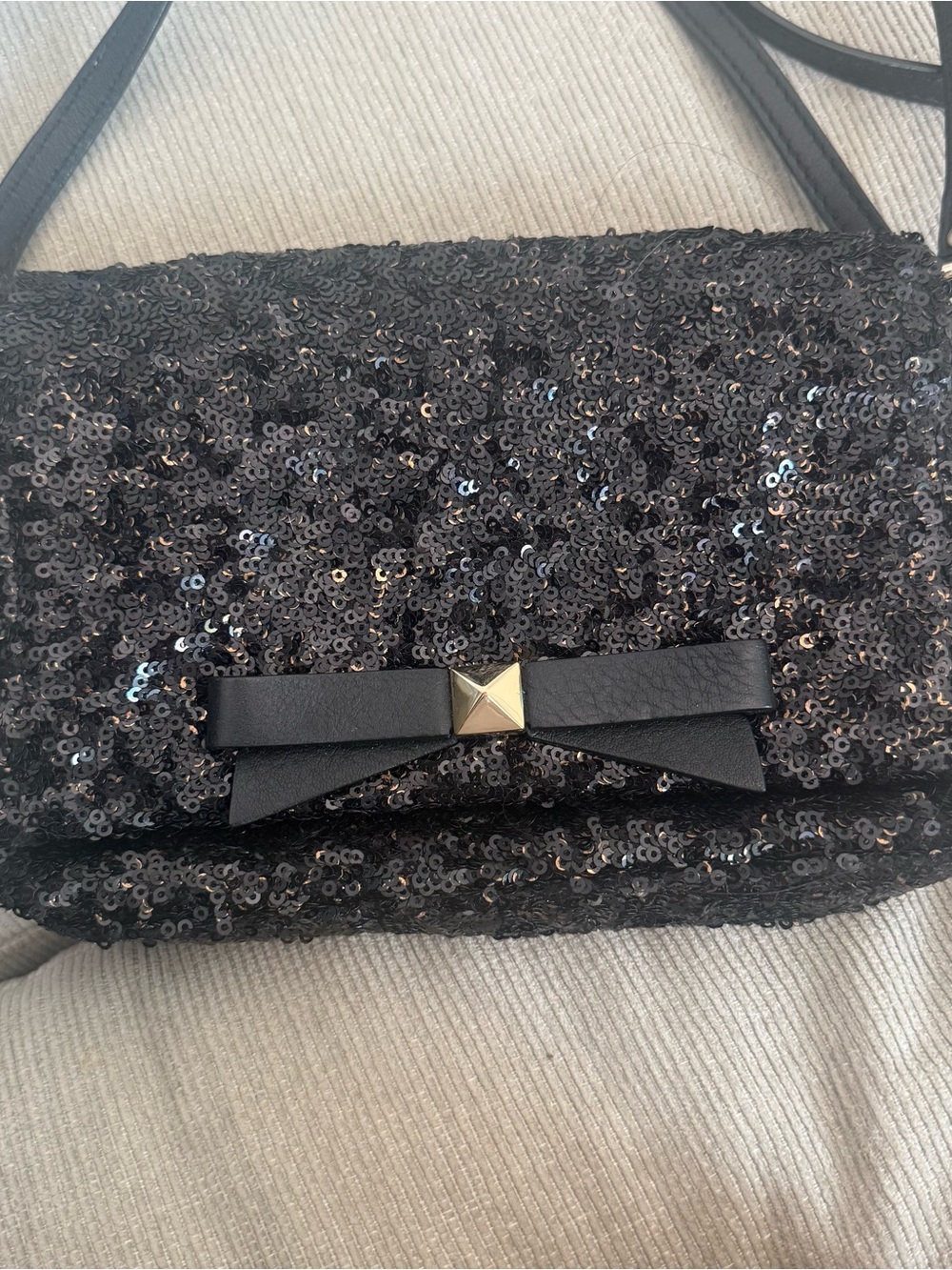 kate spade Black Sequin Bow Crossbody Bag with Gold Accent